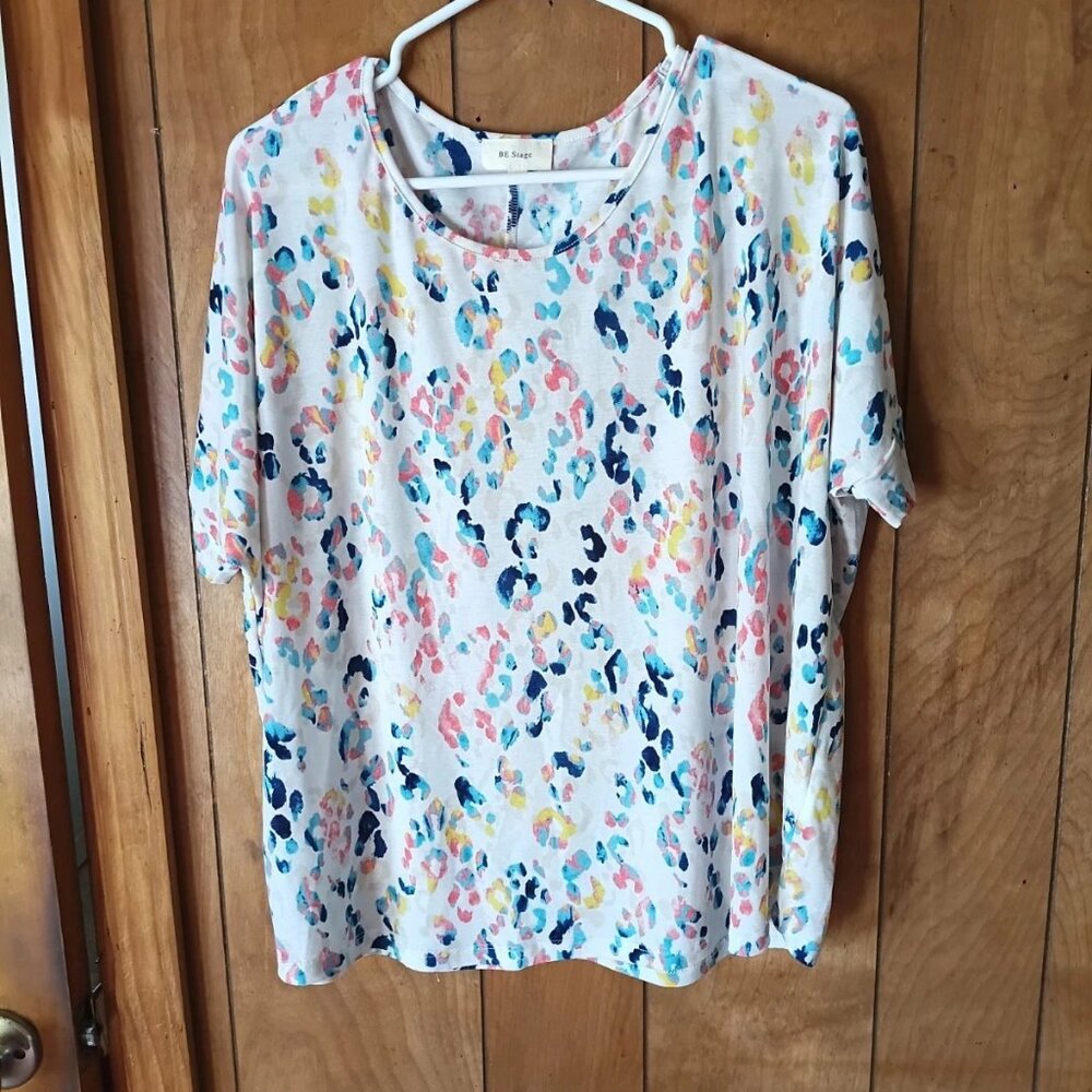 Be Stage Colorful Abstract Print Oversized Top Size S Short Sleeve